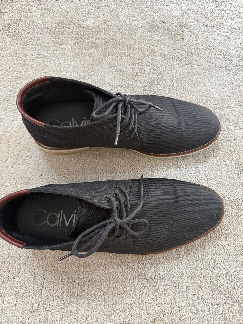 Calvin Klein Men's Black Canvas Chukka Boots with Brown Collar